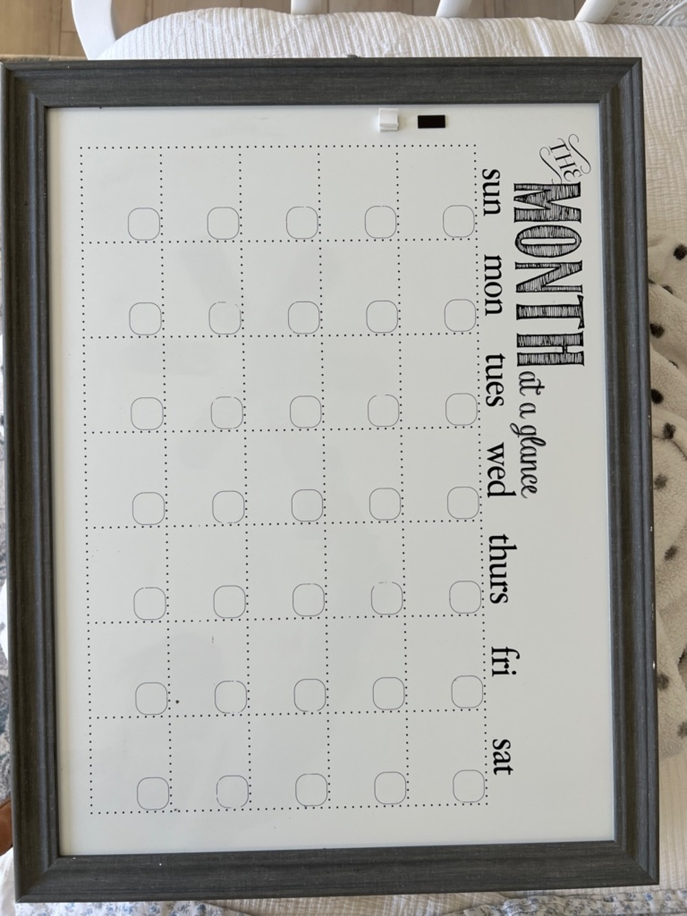 Monthly Dry Erase Calendar - Gray Frame